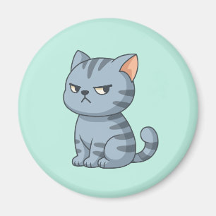 Imán Gato Atigrado Gris Malhumorado sobre Verde