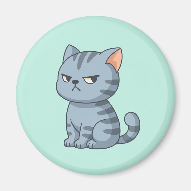 Imán Gato Atigrado Gris Malhumorado sobre Verde (Frente)