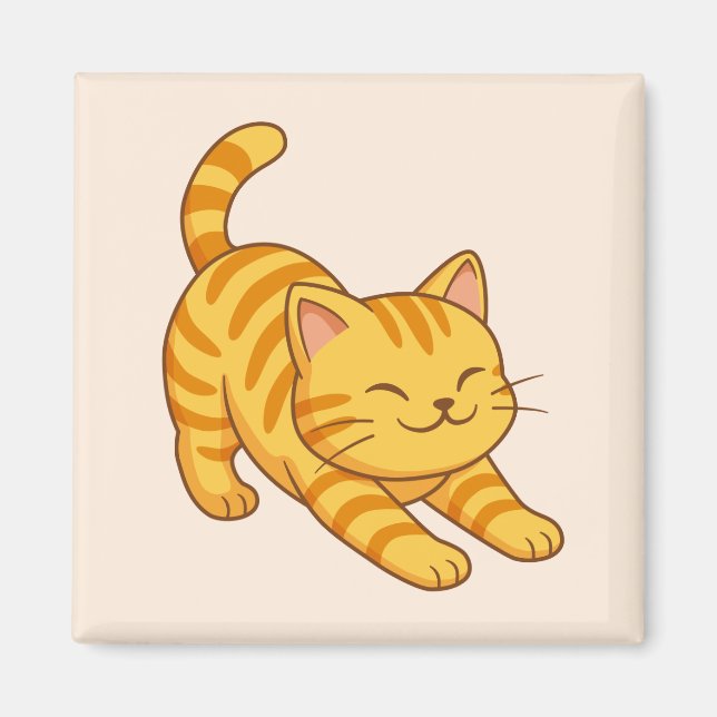 Imán Gato atigrado naranja estirándose beige (Frente)