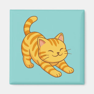 Imán Gato Atigrado Naranja Estirándose Verde