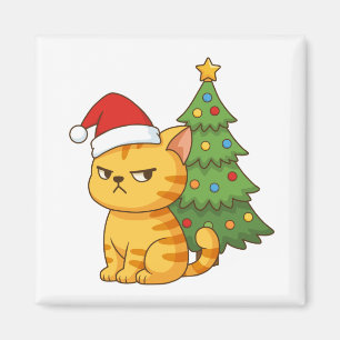 Imán Gato atigrado naranja gruñón sombrero rojo árbol d
