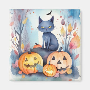 Imán Gato Azul Oriental de Halloween con Calabazas Espe