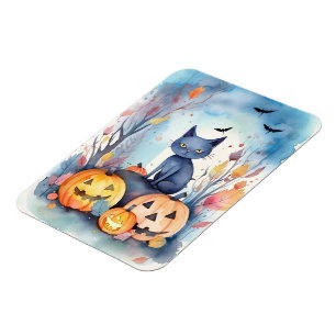 Imán Gato Azul Oriental de Halloween con Calabazas Espe
