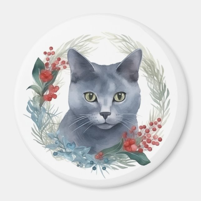 Imán Gato azul ruso Navidades de gatos corean un gatito (Frente)