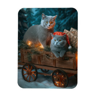 Imán Gato Azul Ruso Trineo Nevado Decoración Navidad