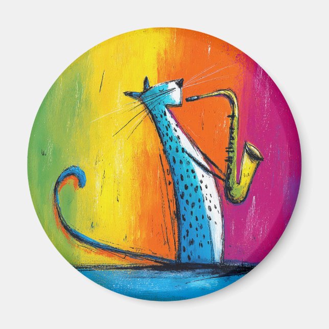 Imán Gato azul tocando un saxofón (Frente)