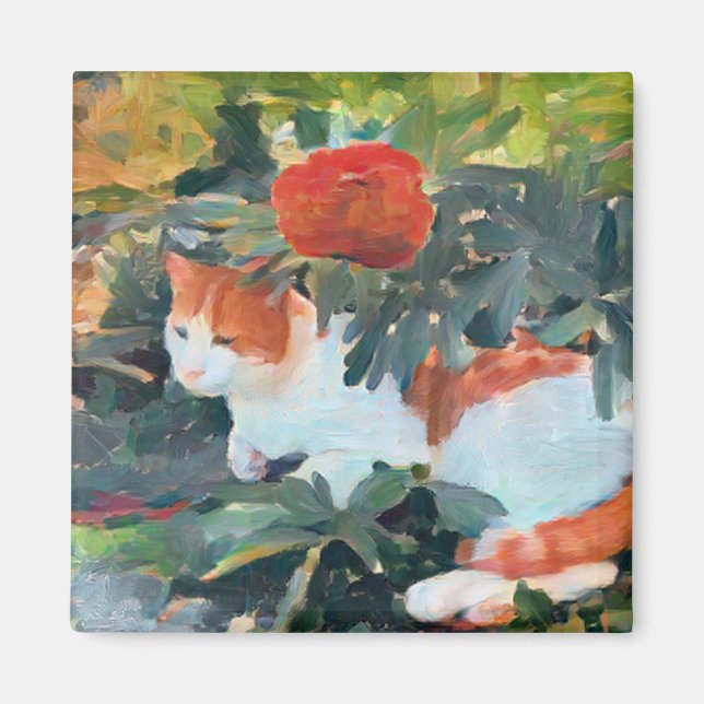 Imán gato bajo un arbusto florido mejorado (Frente)