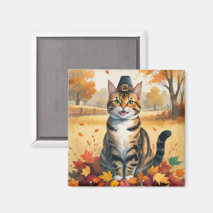 Imán Gato Bengalí en Arte de Acción de Gracias de Hojas