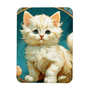 Imán Gato blanco Alphonse Mucha Art Nouveau