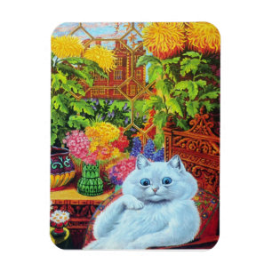 Imán Gato blanco de Louis Wain en sitio del jardín