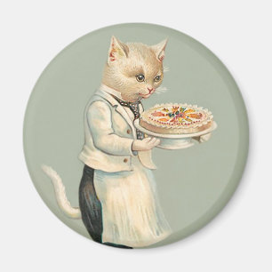 Imán Gato blanco del Victorian lindo con el postre -