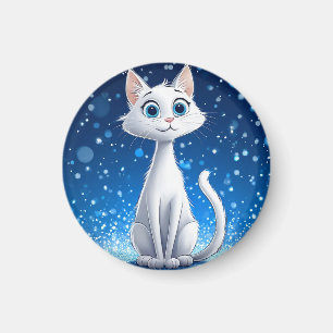 Imán Gato blanco encantador con grandes ojos azules