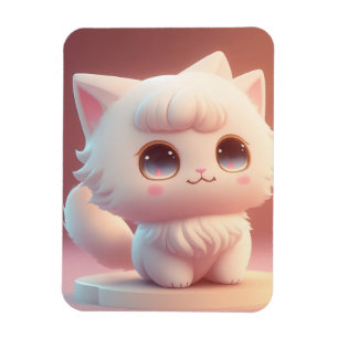 Imán Gato Blanco Esponjoso de Ojos Grandes y Lindos