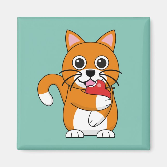 Imán Gato blanco Naranja lindo comiendo Personalizado d (Frente)