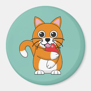 Imán Gato blanco Naranja lindo comiendo Personalizado d