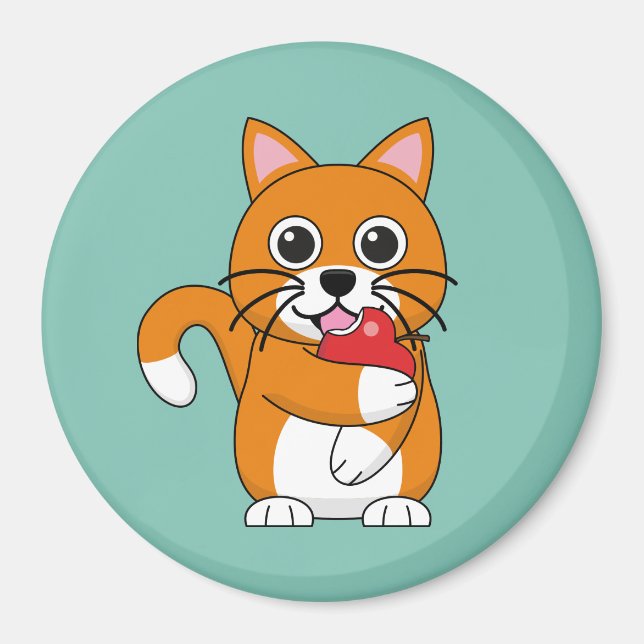 Imán Gato blanco Naranja lindo comiendo Personalizado d (Frente)