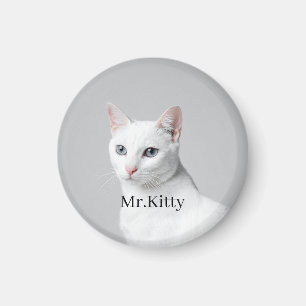 Imán Gato Blanco Nombre de Mascota Personalizado – Retr