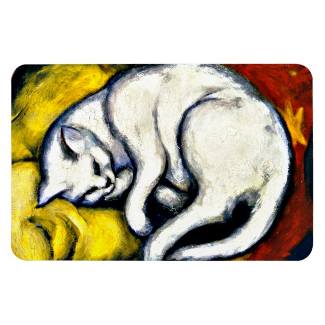 Imán Gato blanco, pintura artística fina (Horizontal)