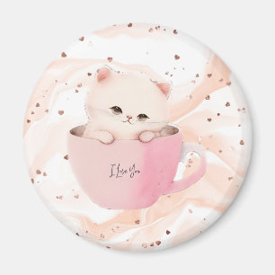 Imán Gato blanco rosado en una taza de té