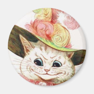Imán Gato blanco sonriente con el gorra