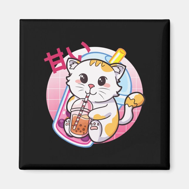 Imán Gato Boba Tea Bubble Tea Cat Lover Anime Kawaii Ne (Frente)