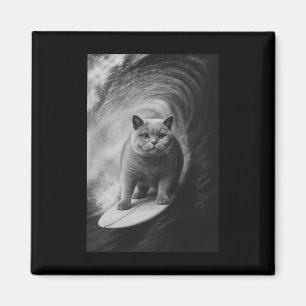 Imán Gato británico de pelo corto divertido surfeando s