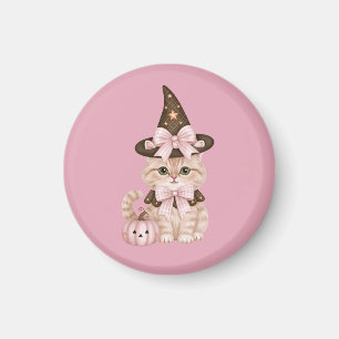 Imán Gato bruja de Halloween lindo calabaza rosa