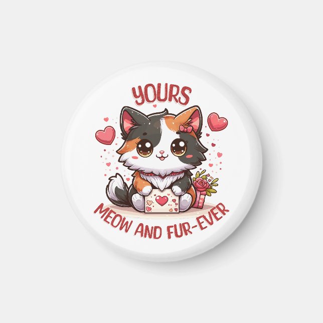 Imán Gato Calico Adorable Día de San Valentín  (Frente)