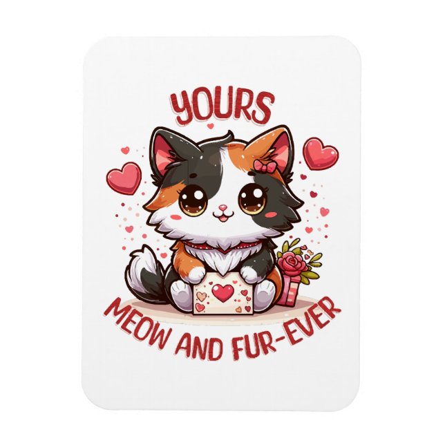Imán Gato Calico Adorable Día de San Valentín  (Vertical)