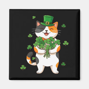Imán gato calico día de San Patricio con sombrero de du