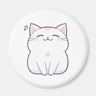 Imán Gato Cantando con Nota Musical Diseño Kawaii