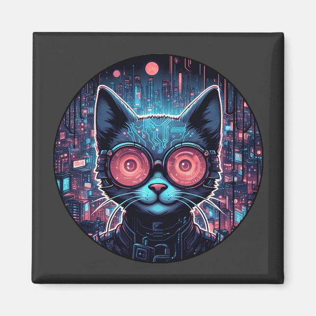 Imán Gato cibernético futurista (Frente)