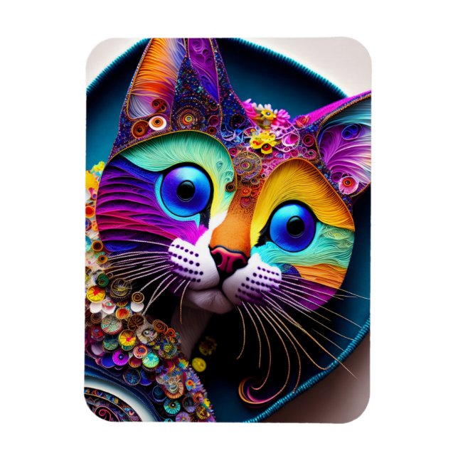 Imán Gato colorido de fantasía (Vertical)