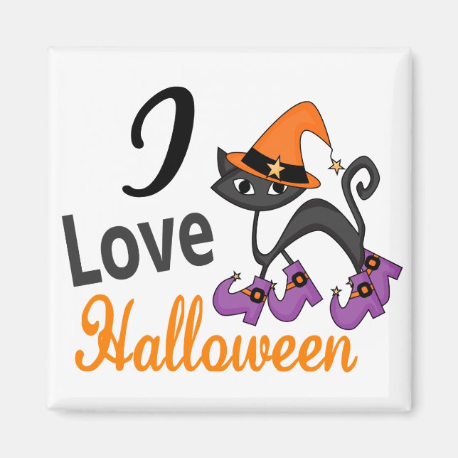 Imán Gato con botas me encanta Halloween (Frente)