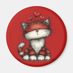 Imán Gato con Corazones Rojos Divertido y Lindo