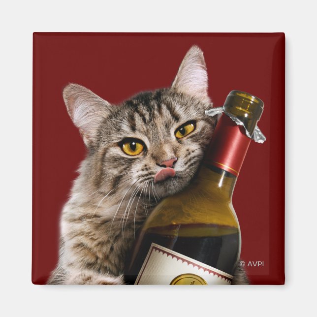 Imán Gato con frasco de vino (Frente)