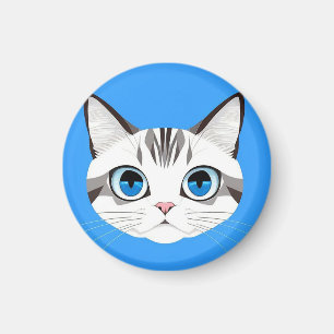 Imán Gato Con Ojos Azules Sobre un Fondo Azul Brillante