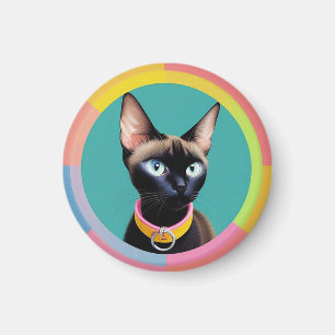 Imán Gato con ojos llamativos junto a un espejo circula
