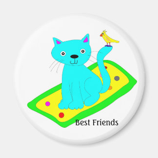 Imán gato con pájaro amarillo en la alfombra