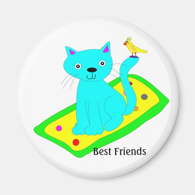 Imán gato con pájaro amarillo en la alfombra (Frente)