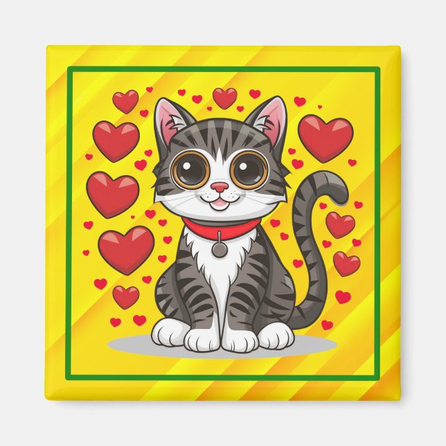 Imán Gato con Símbolos de Amor Clipart-85245 (Frente)