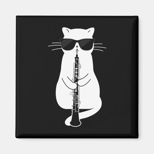 Imán Gato Con Sombrillas Jugando A Oboe (Frente)