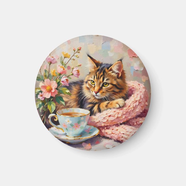 Imán Gato con taza de té (Frente)