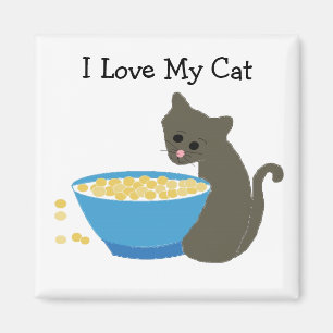 Imán Gato con un plato de comida azul