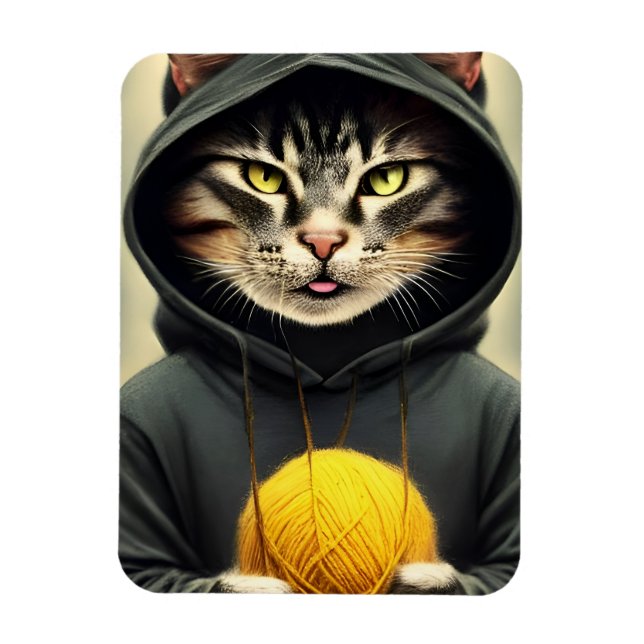 Imán Gato Con Una Bola De Yarn (Vertical)