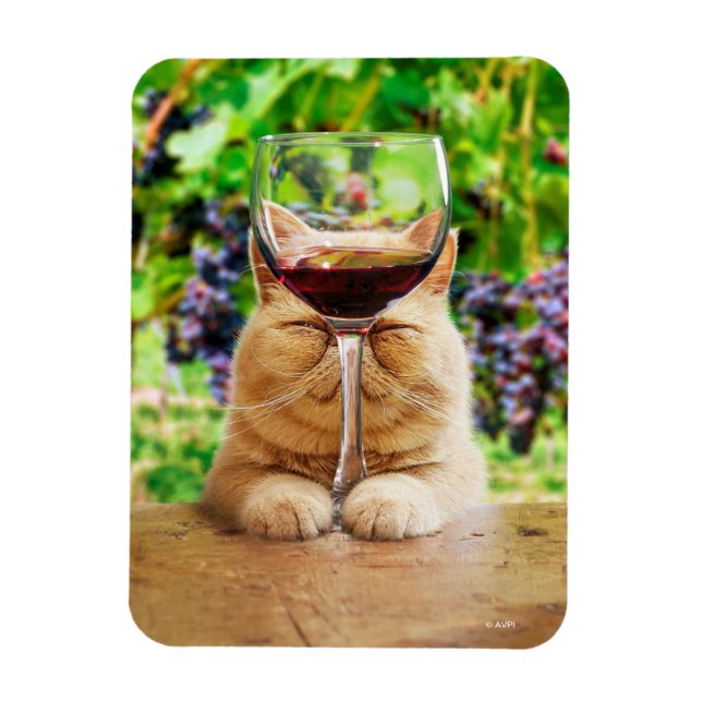 Imán Gato con vidrio de vino (Vertical)