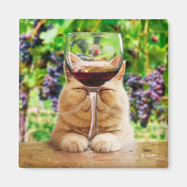 Imán Gato con vidrio de vino (Frente)