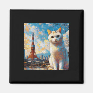 Imán Gato con vista a la Torre de Tokio con el Monte Fu