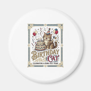 Imán Gato Cumpleaños Cumpleaños Edad Arte Vector Vintag