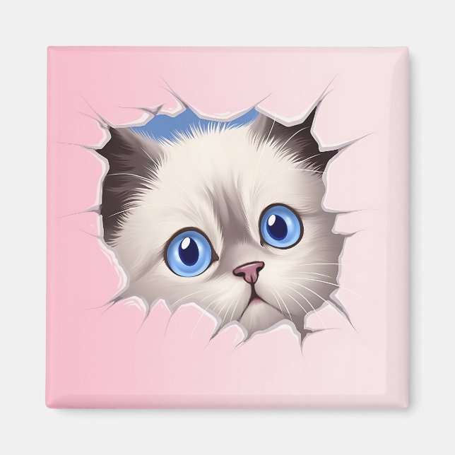 Imán Gato Cute Peeking Ragdoll (Frente)